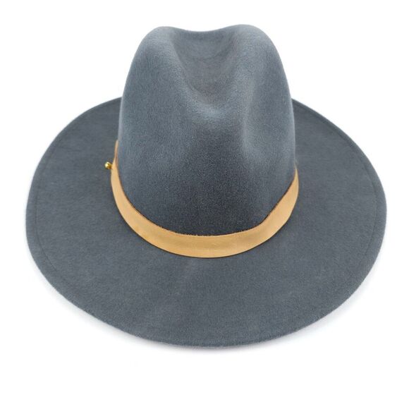 A LACK OF COLOR Rocco Wool Fedora Western Cowgirl Boho Hat Gray Tan Leather 57cm main image 10